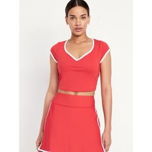 NWOT Old Navy Red and White Active Go Dry V neck Crop Top - S